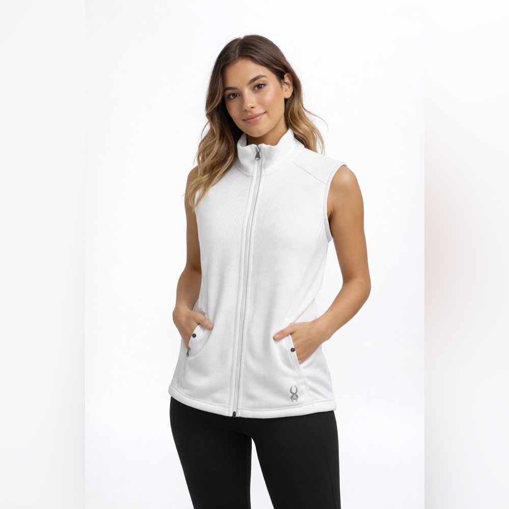 Spyder White Full Zip Fleece Vest Sleeveless Ski Outdoor Logo Lightweight Sz L